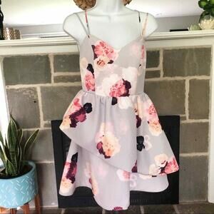 KEEPSAKE THE LABEL Last Stand Gray Floral Dress Women's Size S